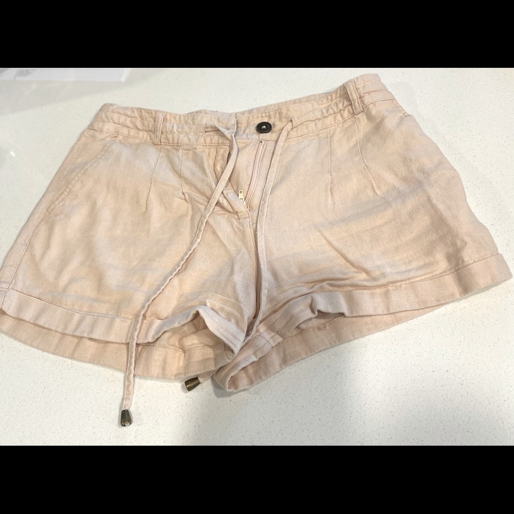 High Waisted Pink Linen Shorts